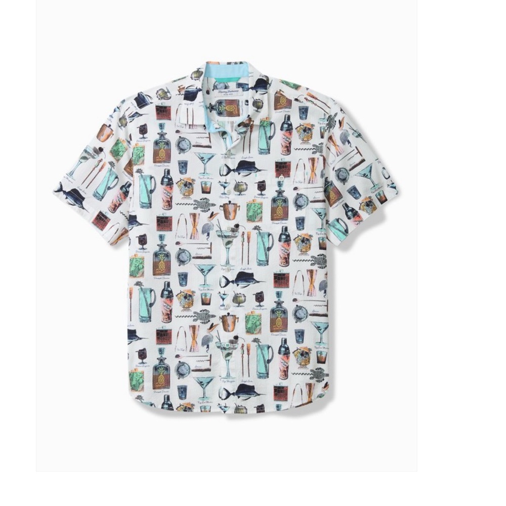 NWT TOMMY BAHAMA Men's White Patterned Short Sleeve Shirt